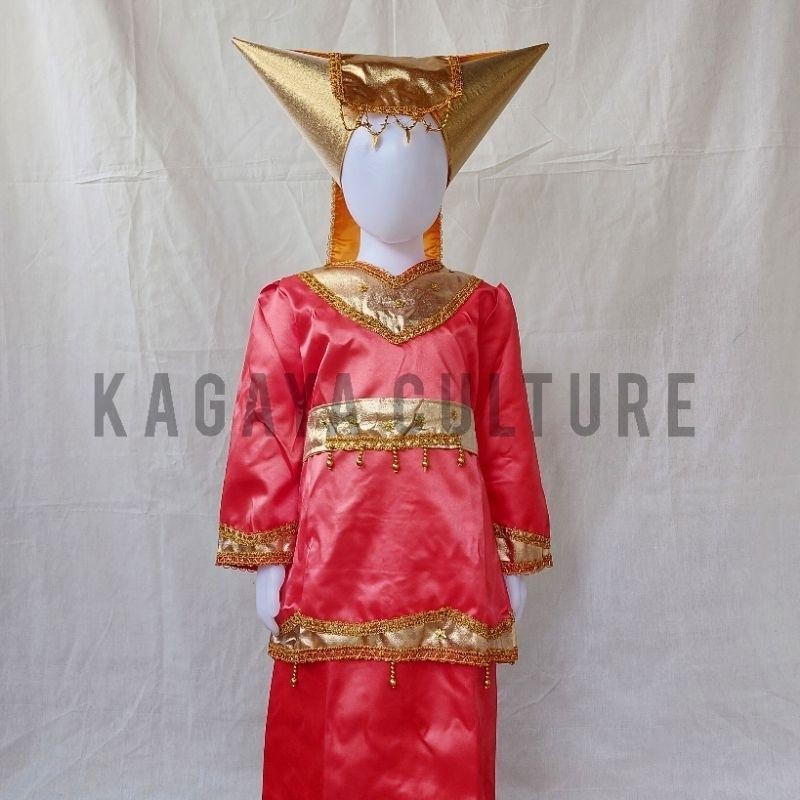 Baju Adat Padang Anak Perempuan Lengkap Aksesoris Tanduk Minang - Baju Tari Adat Padang Anak - Baju 