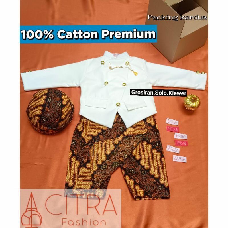 Setelan Beskap Anak Bawahan Celana Batik Coklat / Beskap Anak / Baju Adat Anak / Baju Tradisional / 