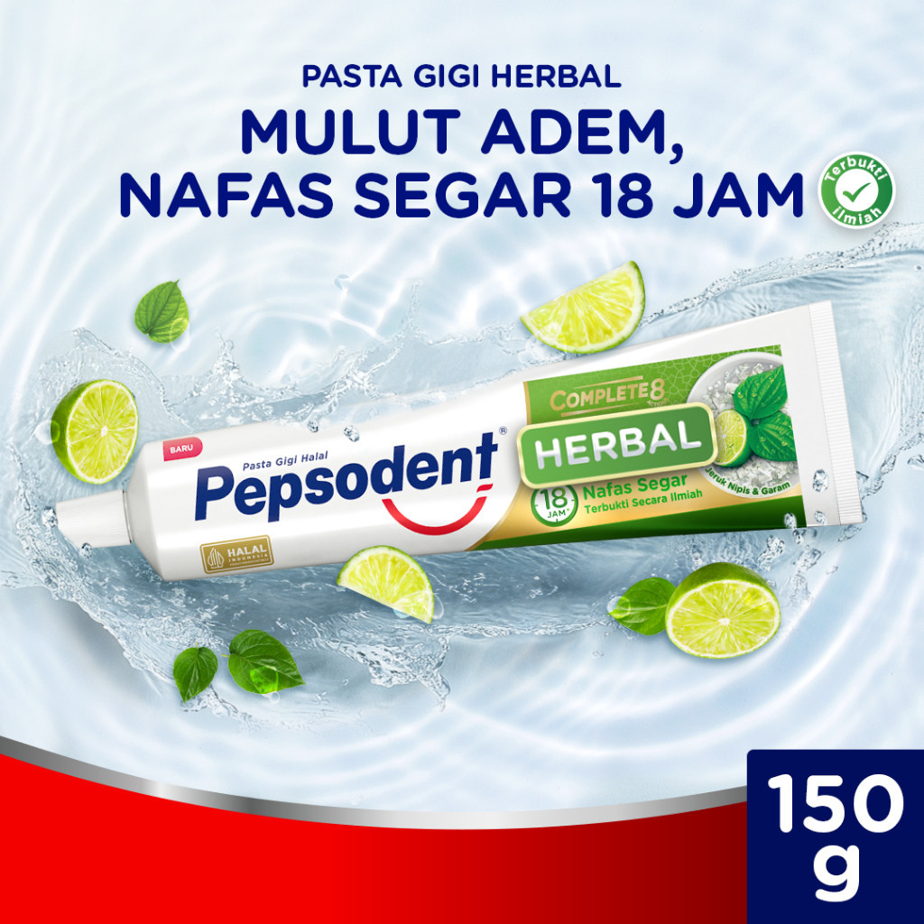 Pepsodent Pasta Gigi Complete 8 Herbal Mulut Adem, Nafas Segar 150g