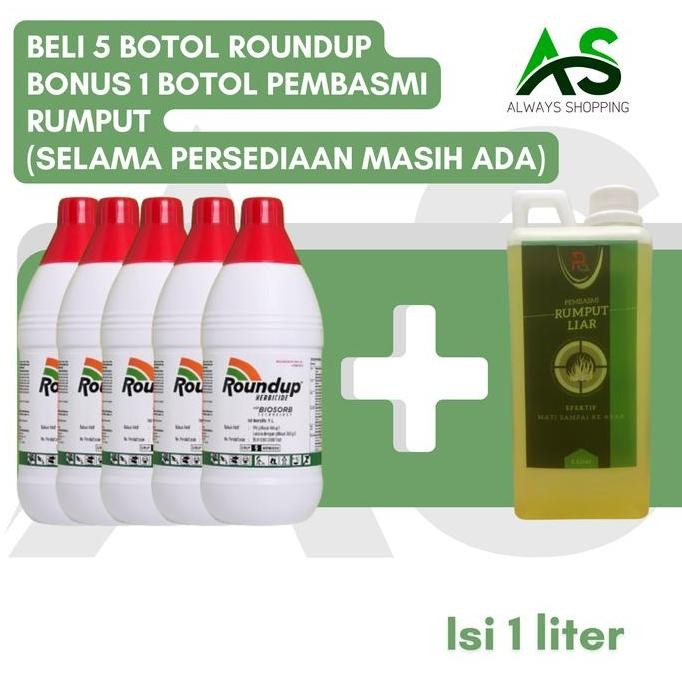 Promo Roundup Herbisida 486SL 1 Liter (Minimal Beli 5 Botol Roundup 1 Liter Bonus 1 Botol Pembasmi R