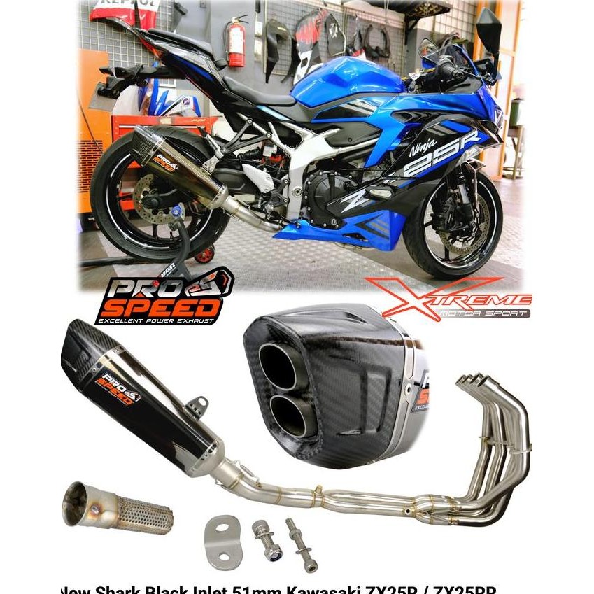 Knalpot Prospeed Shark Black Kawasaki ZX25R 4 Cylinder Fullsystem