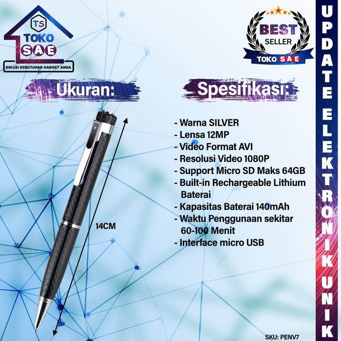 Ms Spy Camera Pengintai Pen V7 Mini Kamera Saku Baju Model Pena Hd 1080P