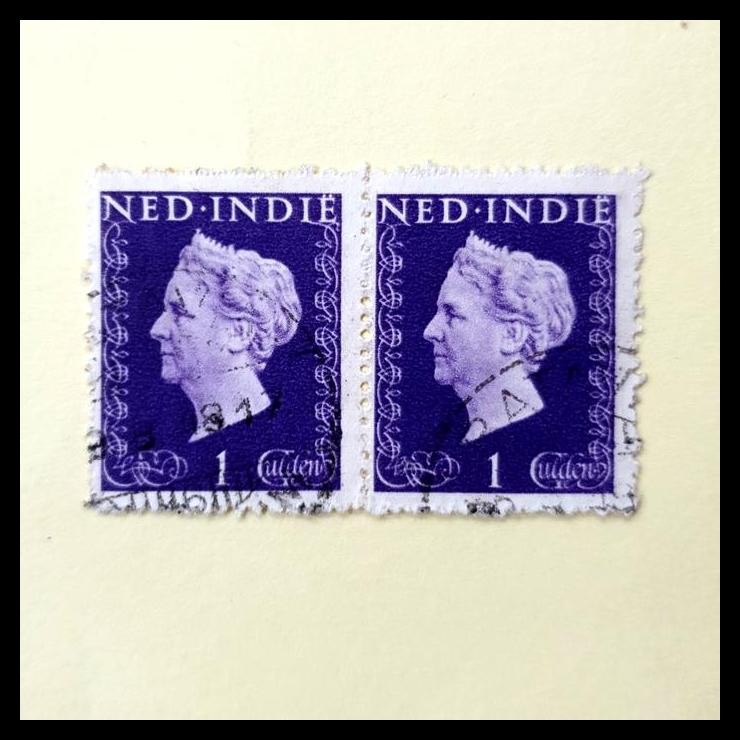 

GRATIS ONGKIR PRANGKO NED INDIE RATU WILHELMINA 1948. 1 GULDEN, PAIR. CAP BATAVIA