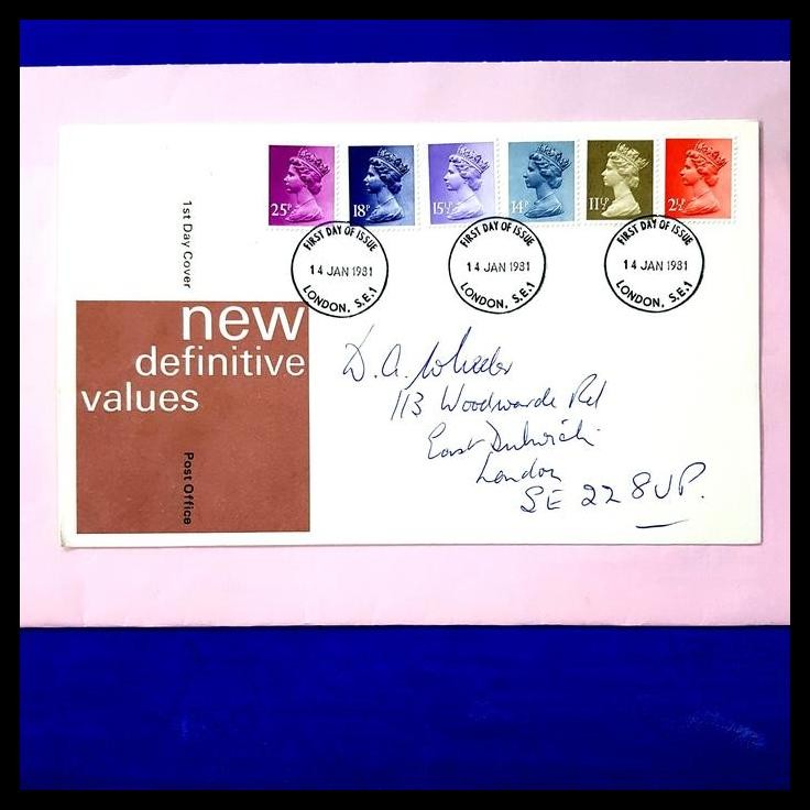 

BEST DEAL PRANGKO QUEEN ELIZABETH II. FDC NEW DEFINITIVE VALUES. LONDON 1981 !!!!