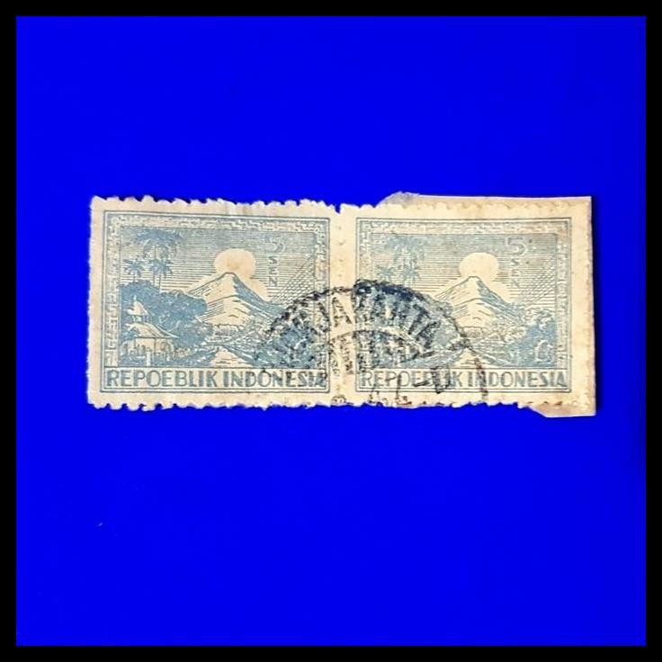 

DISKON PRANGKO INDONESIA REVOLUSI 1946. 5 SEN, PAIR. CAP POS, DJOKJAKARTA !!!