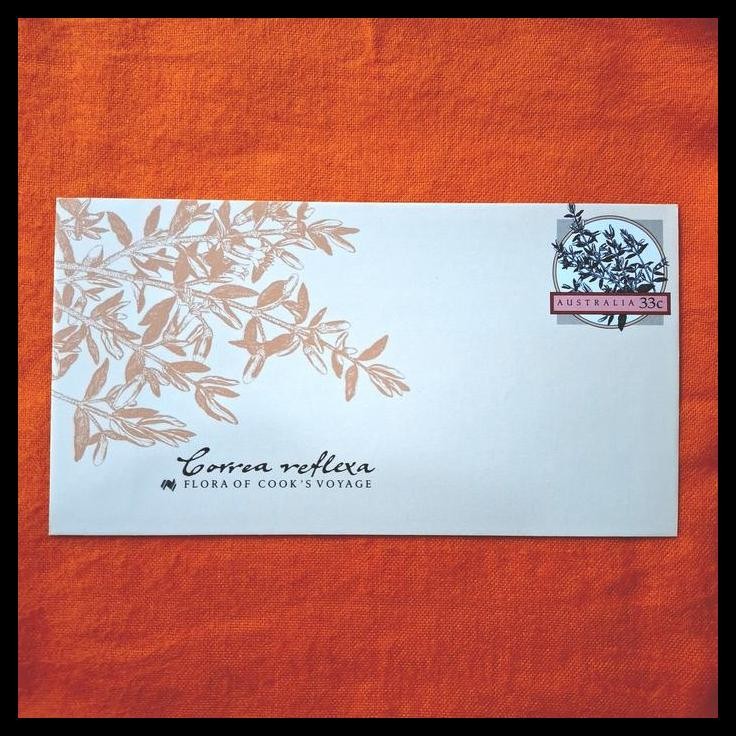 

BEST DEAL AMPLOP AEROGRAM DARI AUSTRALIA. TEMA BUNGA. FLORA OF COOK'S VOYAGE : CORREA REFLEXA !!
