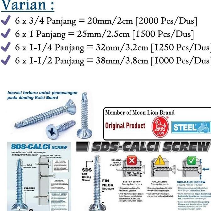 TERLARIS! 1Dus Sekrup GRC SDS FH #6 Moon Lion Kalsiboard Greet Conwood Lisplang