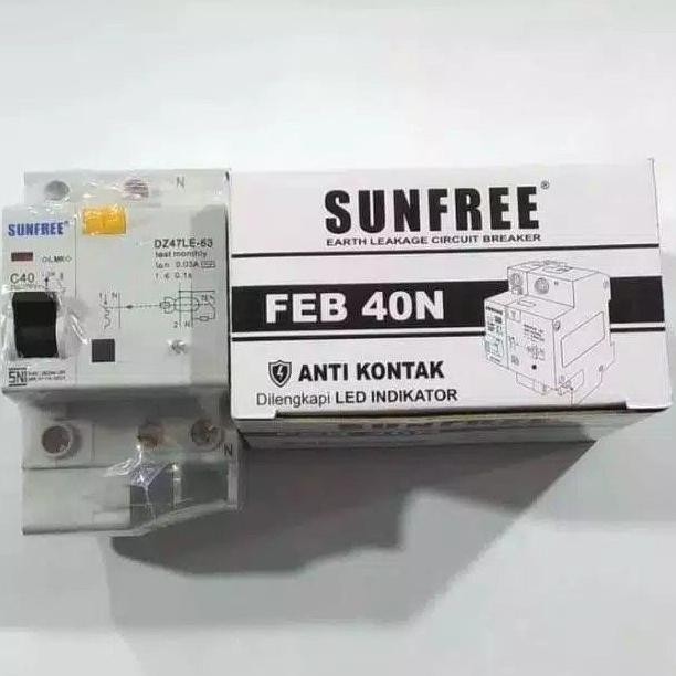 Sunfree FEB 40N Anti Kontak Listrik / Anti Konslet ELCB / MCB 40 A Dengan Indikator LED