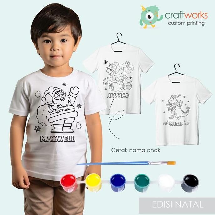 ,,,,,,,] SOUVENIR BAJU ANAK LUKIS AKTIVITAS NATAL - BAJU NATAL ANAK PREMIUM LUK