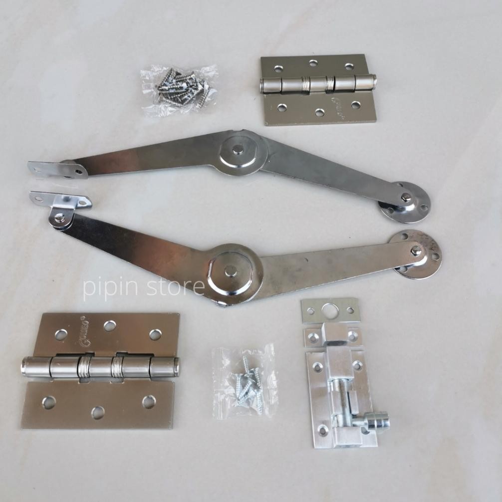 Paket Engsel Salon Sikutan Jendela Lipat Stainless 1 Set - Engsel Jendela Kayu 3 Inch Tebal - Rambun