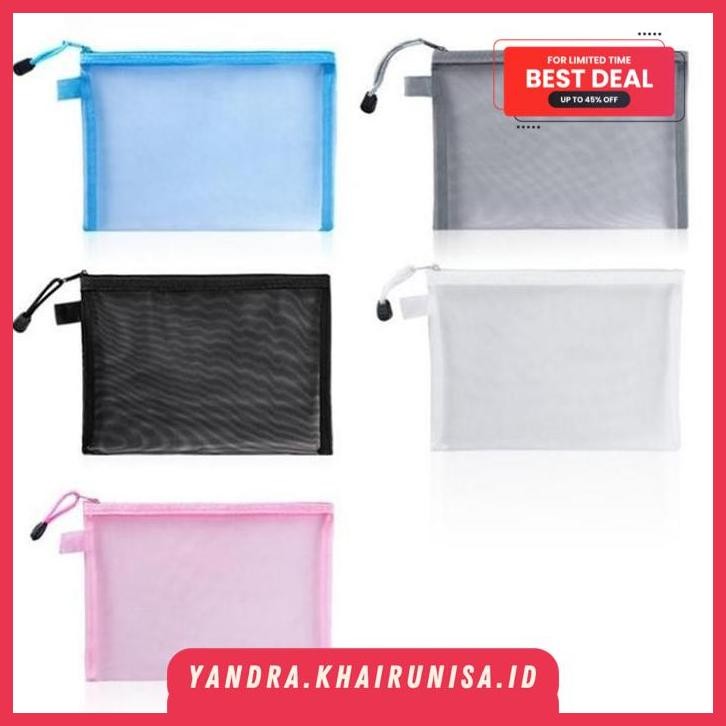 

TEMPAT PENSIL JARING TRANSPARAN A5 22 X 18 ZIPPER PENCIL COSMETIC BAG GRATIS ONGKIR