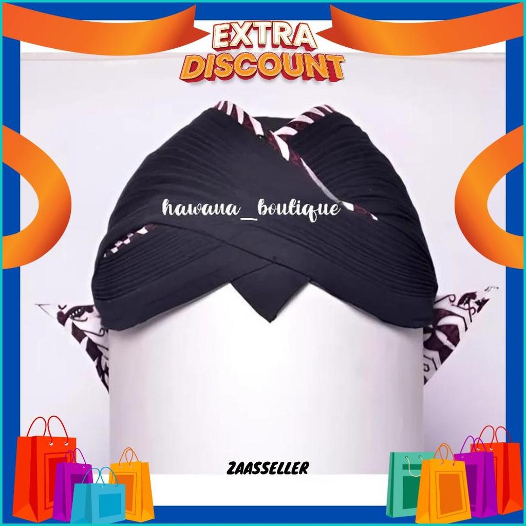 Blangkon Jogja Dewasa Lipat Motif Samurai Putih Ekor Jebeh/Pendek || Blangkon Lipat Bisa Dicuci || B