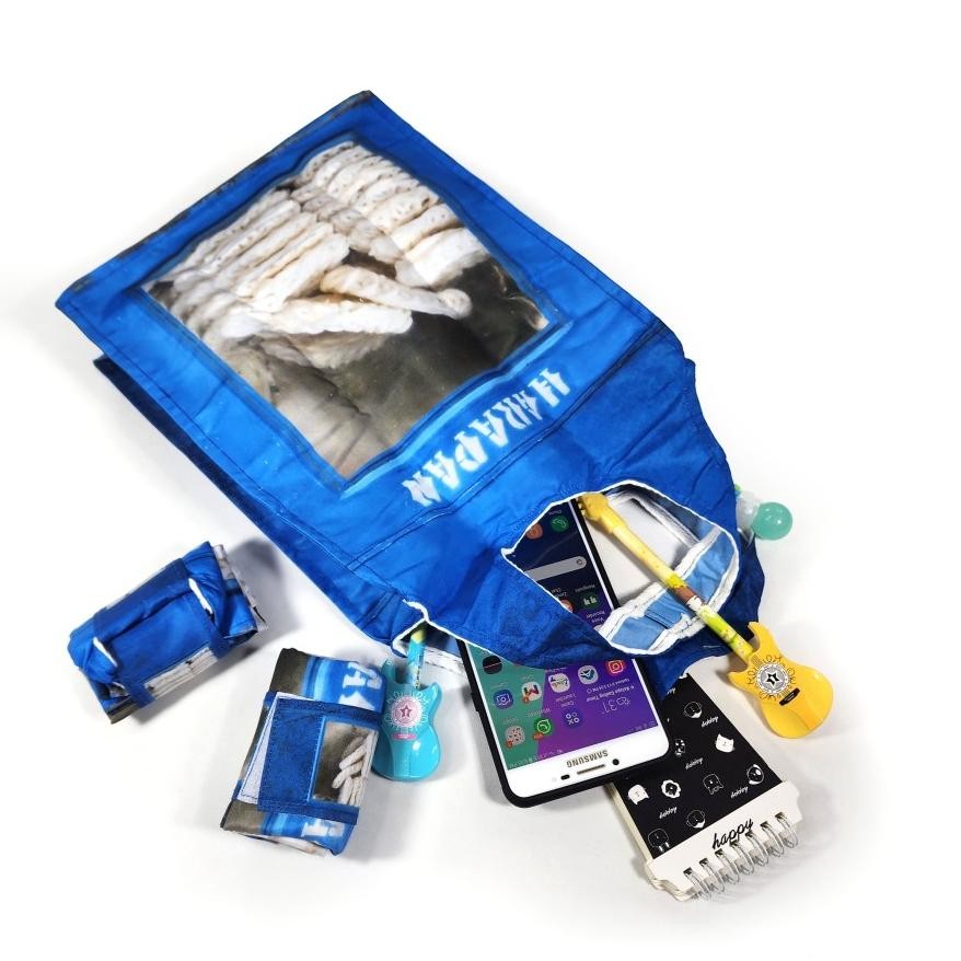 Termurah Tas Belanja Mini Shopping Bag Roll Murah Kaleng Kerupuk Taslan Biru Kado Unik Lucu Ramah Li