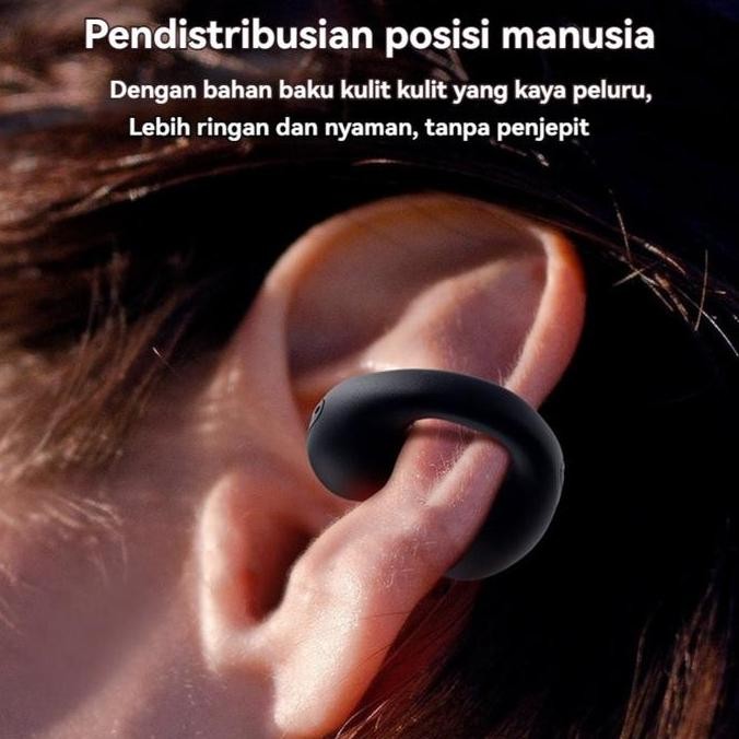 Earphone Klip Telinga Bluetooth Nirkabel | Headset HiFi Stereo Mic Noise Cancelling