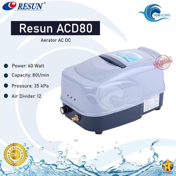 RESUN ACD-80 AERATOR AC DC POMPA UDARA BATERAI RECHARGEABLE OTOMATIS