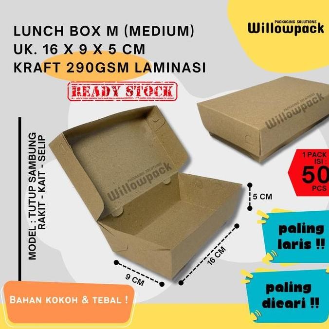 

LUNCH BOX M 16X9X5 MEDIUM (MIN. 50 PCS) DUS KRAFT LAMINASI NASI MAKANAN AYAM GEPREK