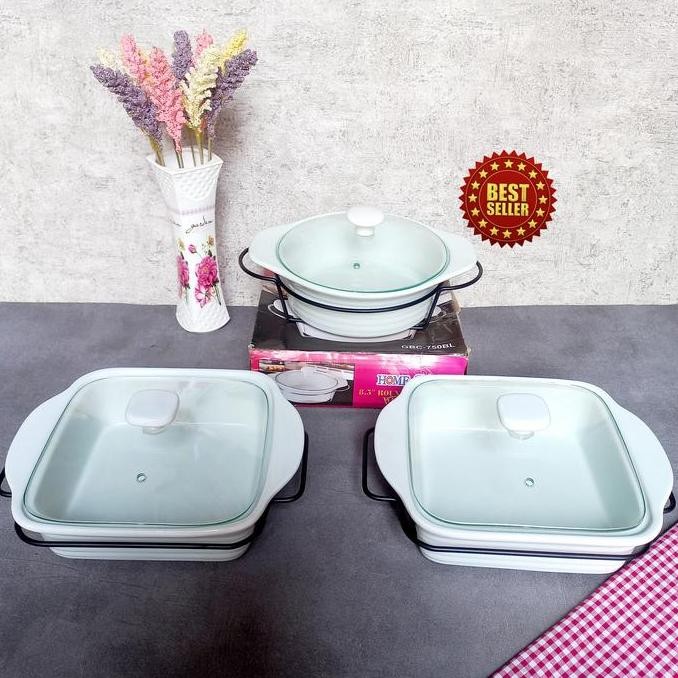 PRASMANAN SAJI SET KERAMIK TUTUP KACA TRANSPARAN RAK BESI