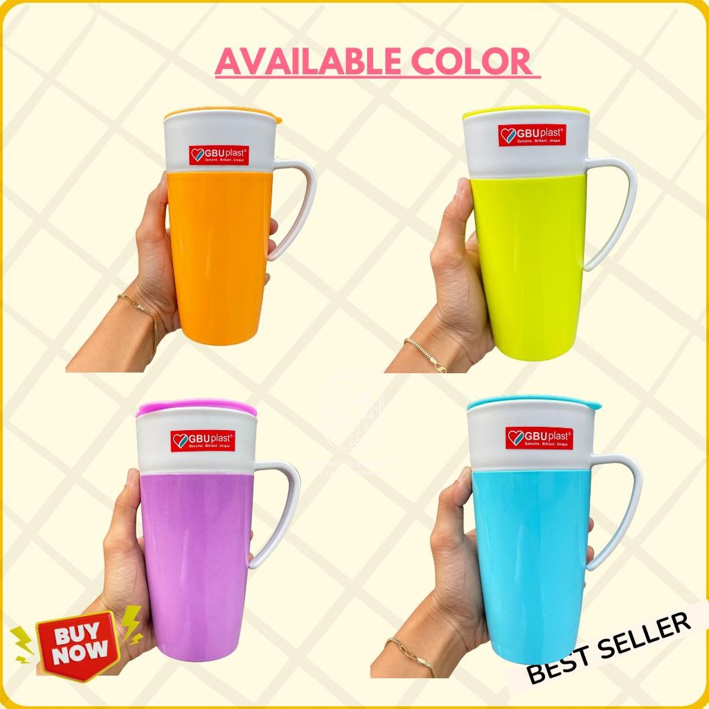 New Mug Plastik Double Layer 550 Ml Ayaka Gbu Plastik Gelas Gagang + Tutup Plastik Ready Stok