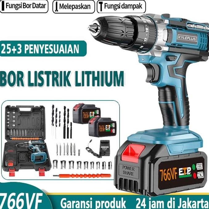 Mesin Bor Cordless 12Vf /388Vf / Elektrik Drill/ Bor List - 2 Baterai