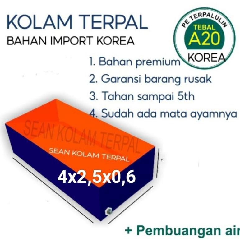 Terpal Kolam Terpal Ikan Kotak Korea A20 4x2,5x0,6 / 400x250x60 Untuk Budidadya Ikan Lele, Nila, Gur