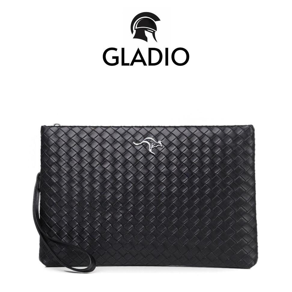 Gladio Tas Pria Clutch Cowok Branded Kulit Hitam Tekstur Keren Handbag Simple Gld040B5 Jouno