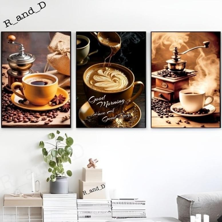 Hiasan dinding cafe gambar kopi ukuran 47x31, Dekorasi dinding dapur tema kopi hitam ukuran A3, Wall