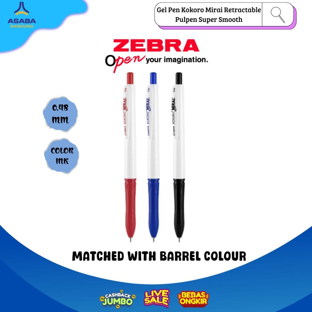 

Asaba Bandung - Zebra Gel Pen Kokoro Mirai Retractable Pulpen Super Smooth 0.48mm / SET 12 / LUSIN DiM