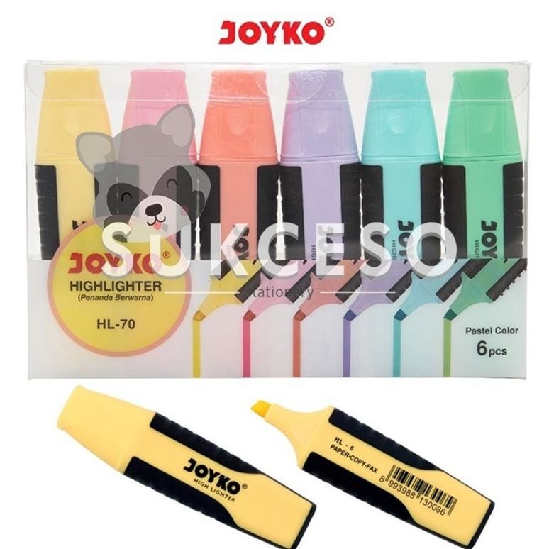 

Joyko Highlighter HL-70 Penanda Berwarna Pastel Color 1 SET Isi 6 Pcs Lucu Unik DiM