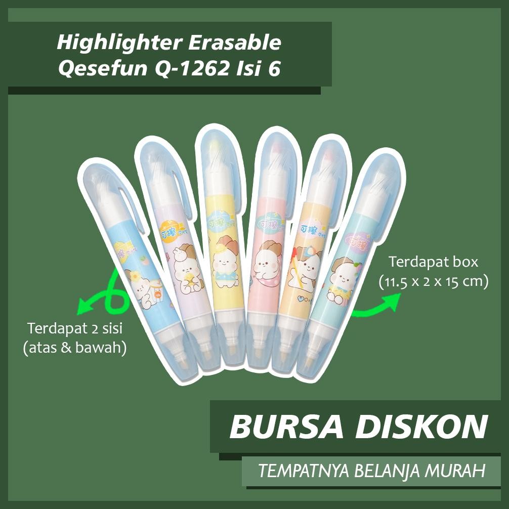 

Highlighter Erasable Qesefun Q-1262 Isi 6 Bisa Di Hapus Spidol Pastel Marker Textlighter Textliner Stabilo DiM