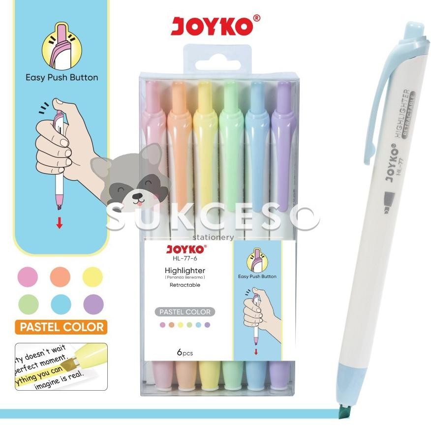

Joyko Highlighter HL-77-6 Color / Penanda 6 Warna Pastel DiM