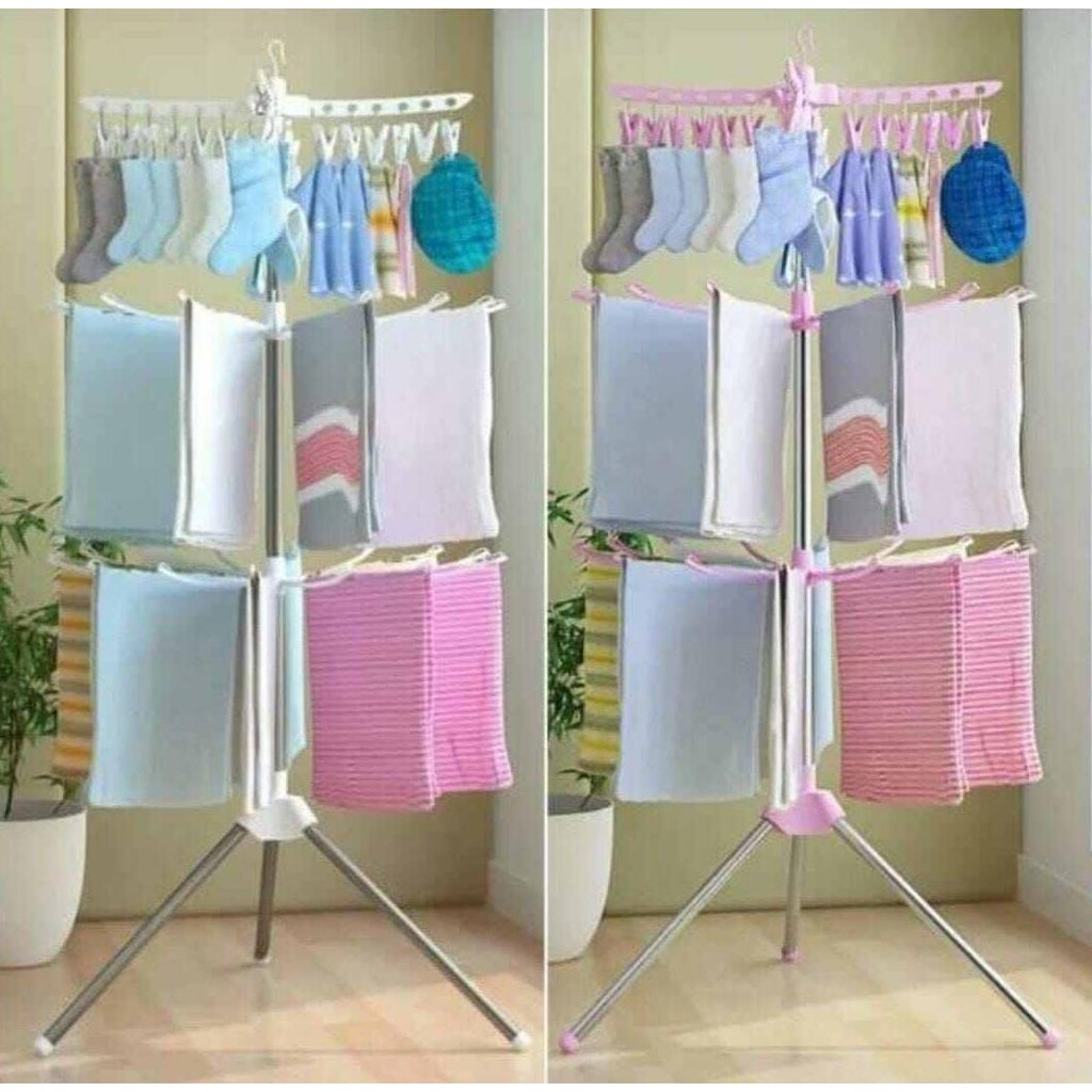 Jemuran Pakaian Bayi 3 Susun / Jemuran Menara 3 Susun / Rak Pengering Pakaian lipat / Gantungan Baju