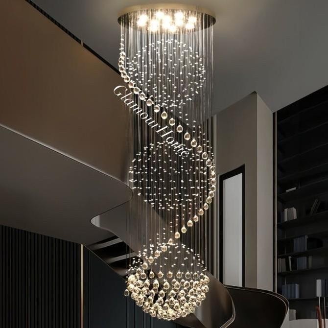 Lampu Gantung Void Kristal Led Spiral / Lampu Plafon Tangga Kristal