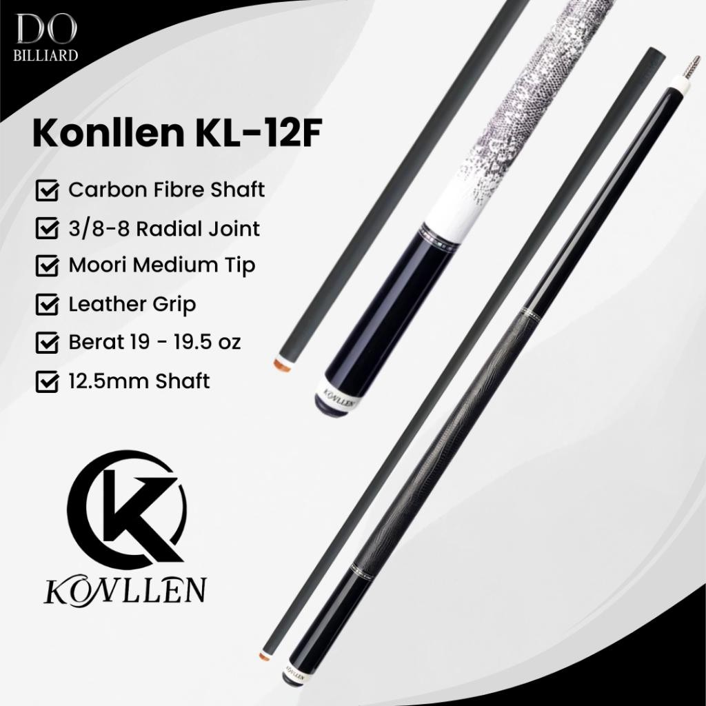 Stick Billiard Konllen Kl-12F Carbon Cue Leather Grip Low Deflection / Stick Konllen Kl-12F Termurah