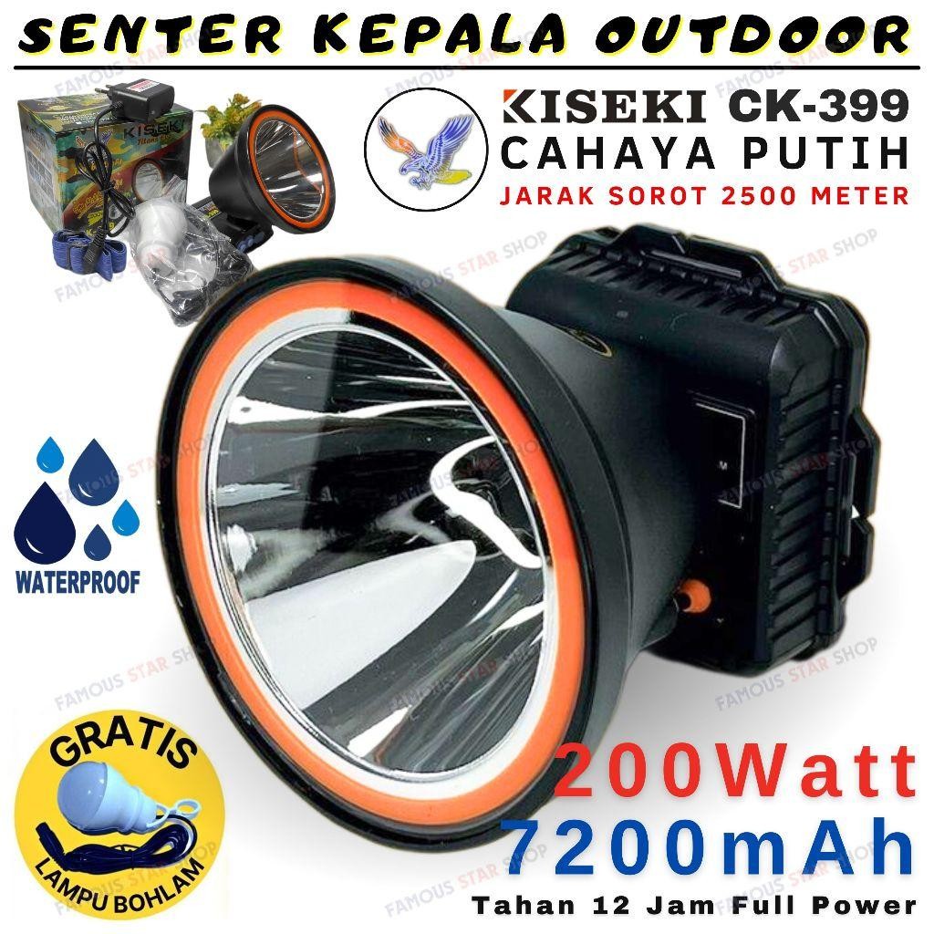 Headlamp Led Waterproof Kiseki Ck-399 200 W | Senter Kepala Kiseki 200 Watt Ck-399 Cahaya Putih Bate