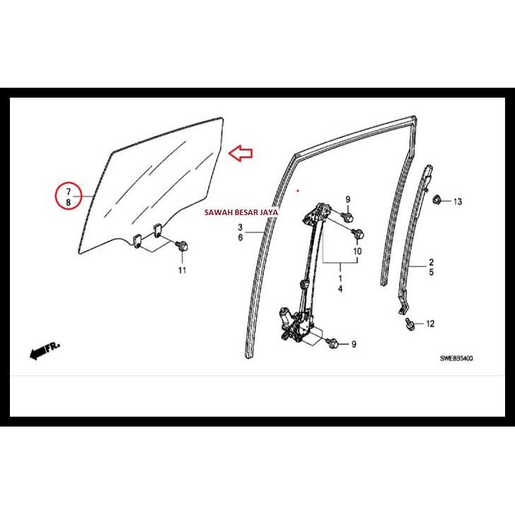 TERMURAH KACA PINTU SAMPING DEPAN ATAU TENGAH HONDA CRV CR-V RE GEN.3 2007 2008 2009 2010 2011 2012 