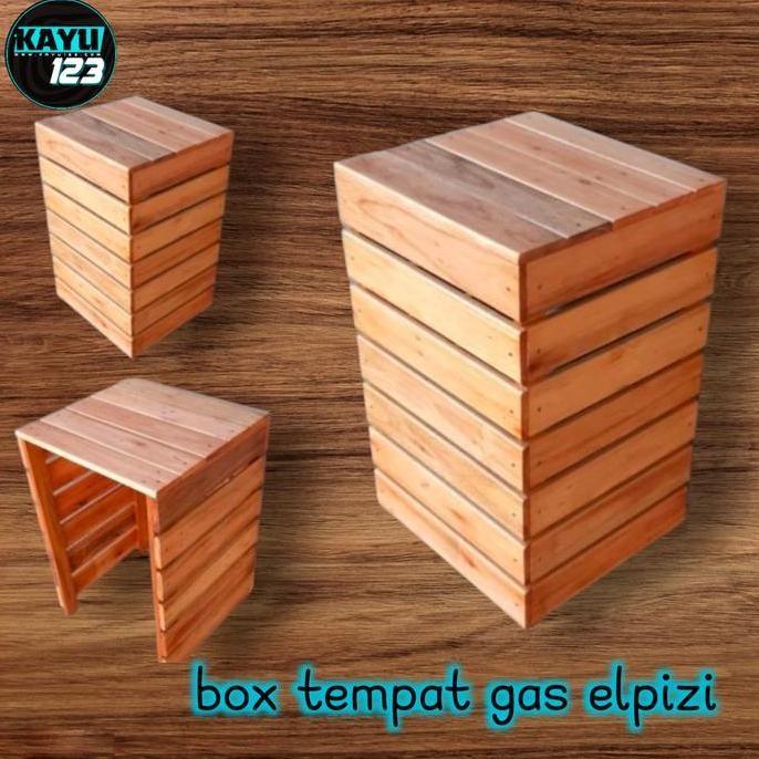 TERBARU - cover tabung gas 3kg5kg12kg kayu tempat tabung gas kayu pelindung gas - 40x40x40cm