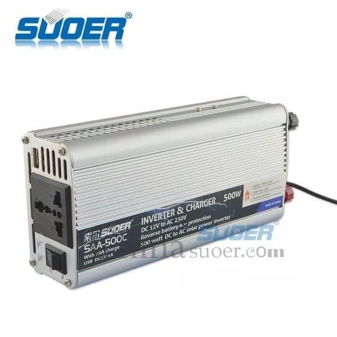 Suoer 2 In 1 ( Inverter + Charger ) 500 Watt Suoer SAA 500W/C murah