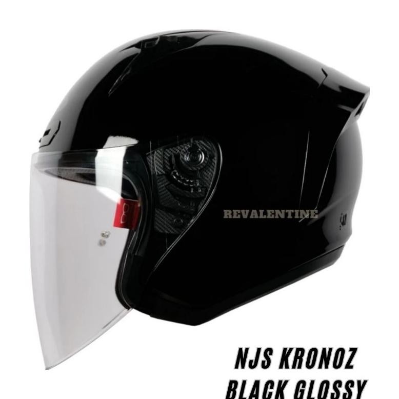 Njs Kronoz Black Solid | Helm Half Face Kronoz Hitam Polos Glossy Doff Original