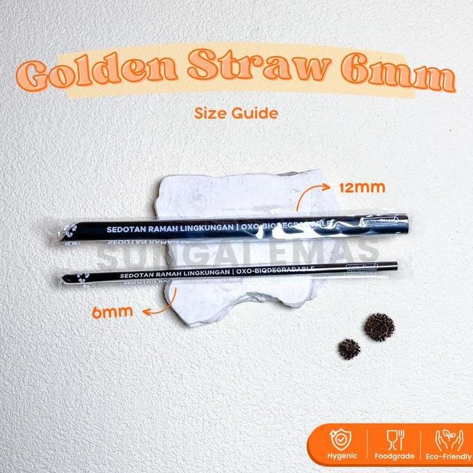 JH8 Sedotan Plastik Hitam Steril Lancip Oxo Golden Straw 6mm x 20cm