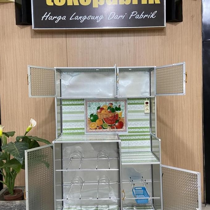 Rak Piring 2 Pintu - Rak Dapur Minimalis - Rak Piring Kaca 3 Pintu