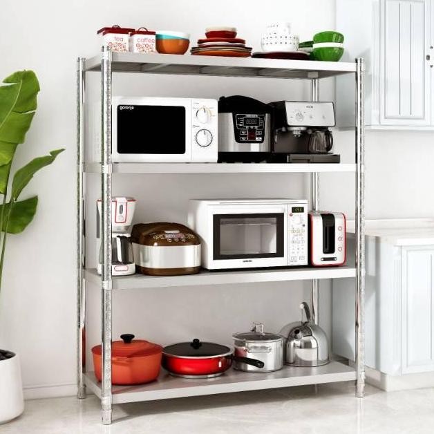 Rak Dapur Rak Susun Stainless Steel 4 Susun Portable Rak Penyimpanan