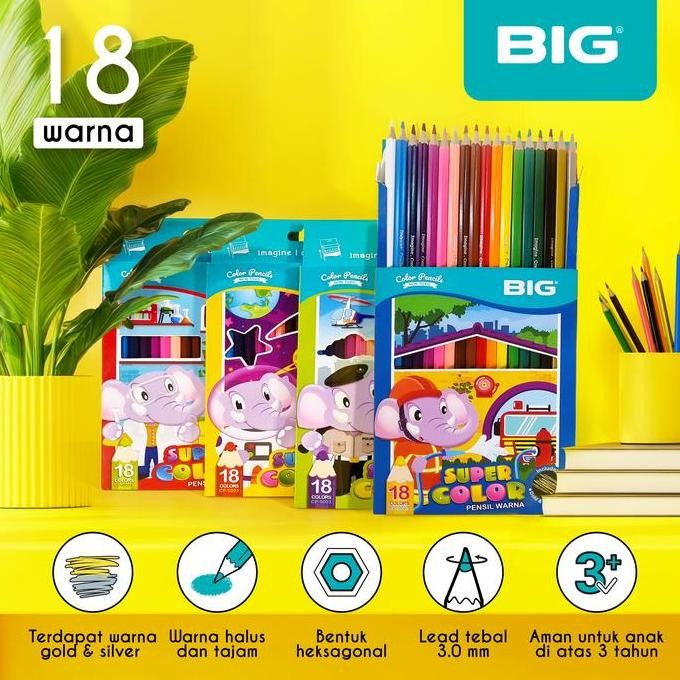 

BIG Pensil Warna Kayu CP-5003 Set 18 Warna Panjang Asli