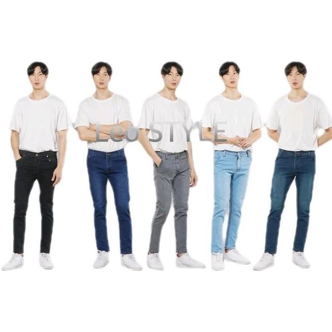 

Celana Jeans Pria Panjang Slimfit Stretch - Hitam Navy Abu Biru Soft Model Pensil Kekinian