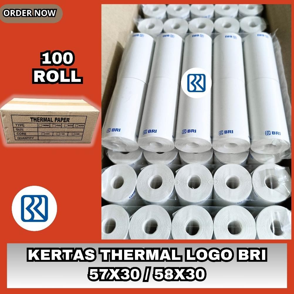 

100 Roll KERTAS THERMAL LOGO BRI 57X30 / 58X30