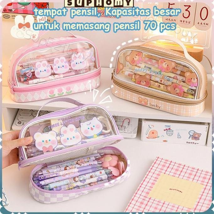 

Tempat Pensil PVC Transparan Kapasitas Besar + Stiker Gratis - Pencil Organizer