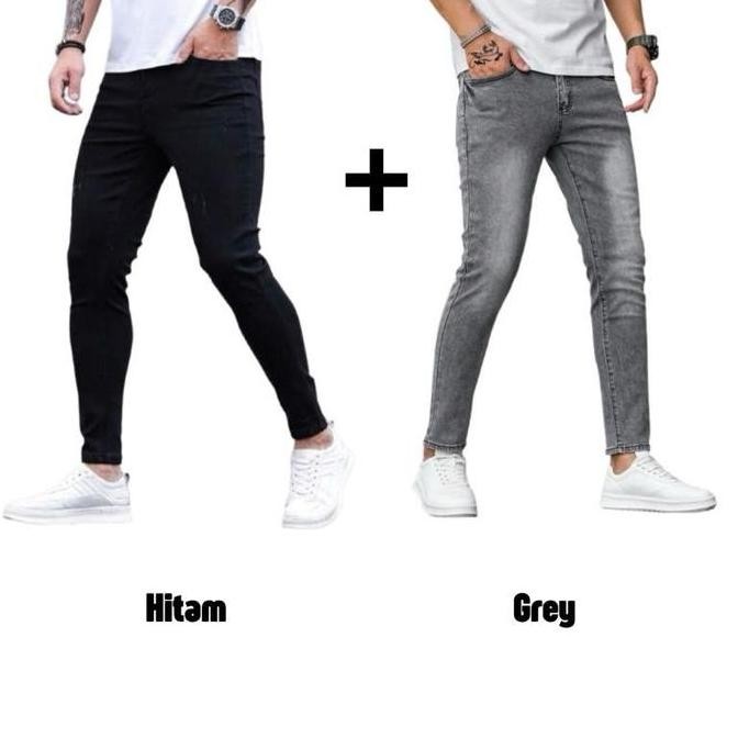 

GB Collection 2pcs Celana Jeans Pria Slim Pensil Stretch Black & Blue
