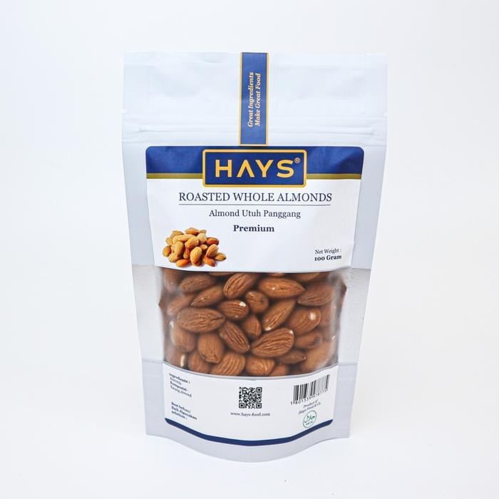 

RKM kacang Almond Utuh Panggang 100 Gram / Roasted Whole Almond - HAYS food kacang Snacks