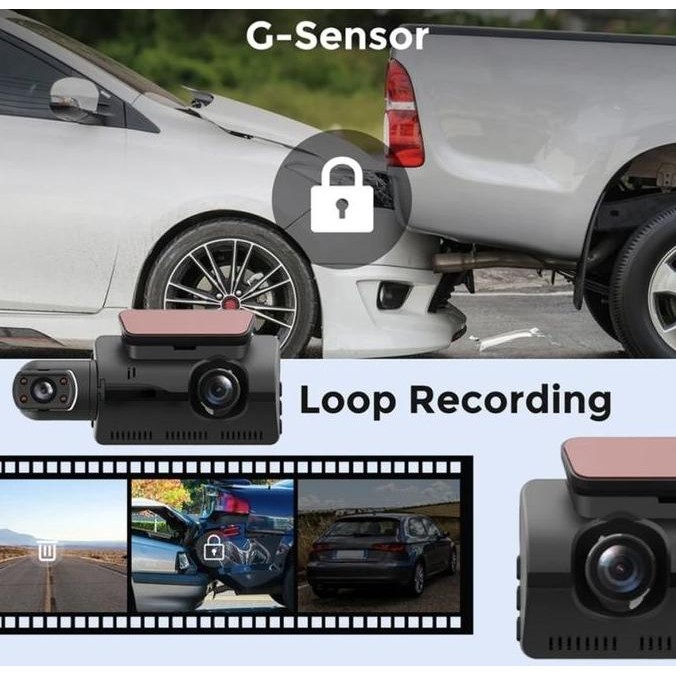 Kamera Dashcam Mobil Depan Belakang Dashcam Mobil Wifi Dual Camera IPS 3inch Dvr Gps