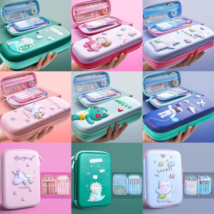 

EMS Kotak pensil 3D space dino unicorn anak, Tempat alat tulis, kotak 3D
