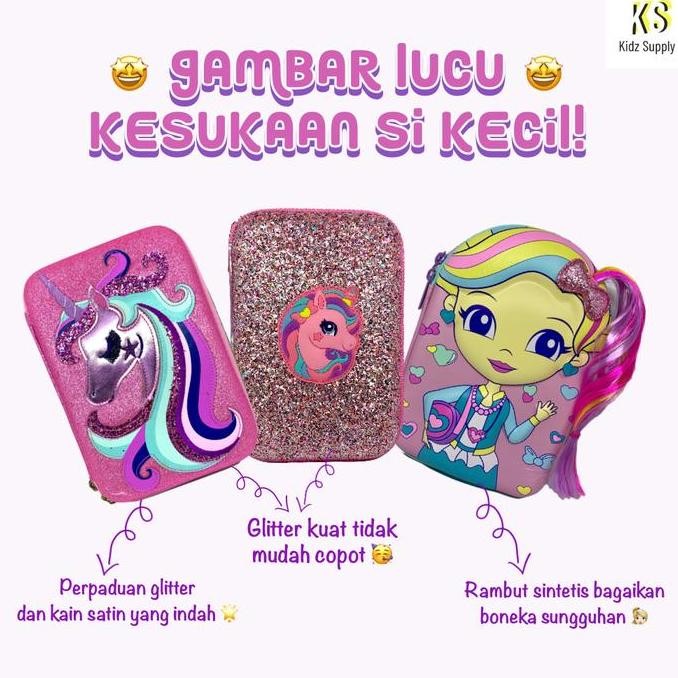 

Kotal Tempat Pensil Hardtop Glitter Sequin Usap Anak Perempuan Unicorn New Stok
